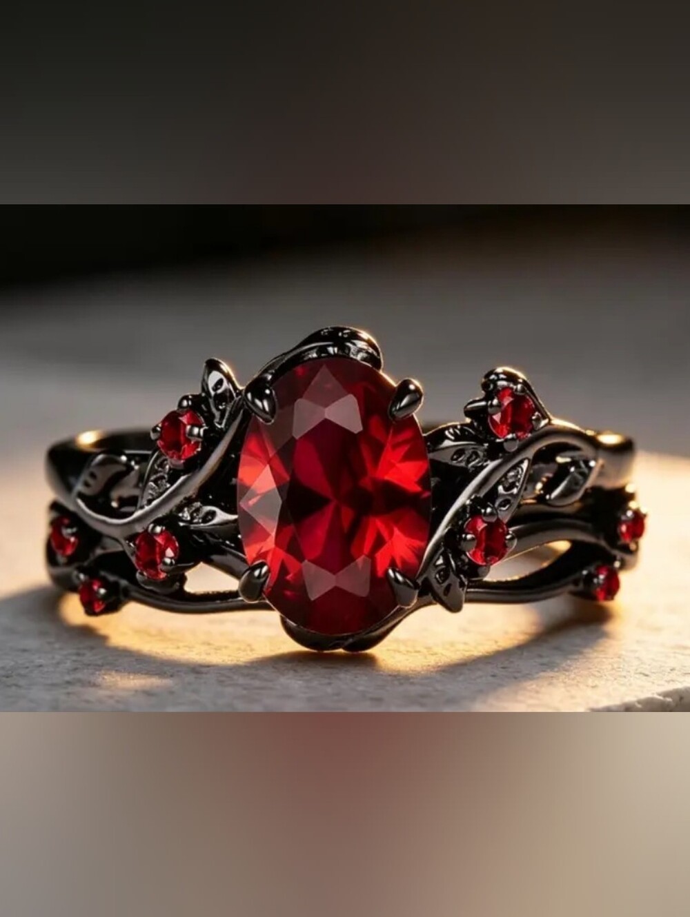 Elegant Red Gemstone Black Ring - Women's Fashion Jewelry